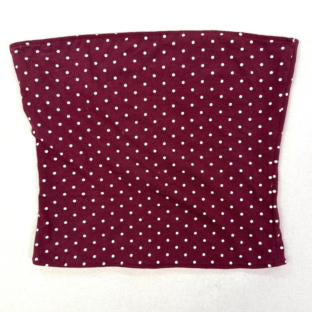 Hollister Polka Dot Tube Top Burgundy White Strapless Crop Top Womens Medium